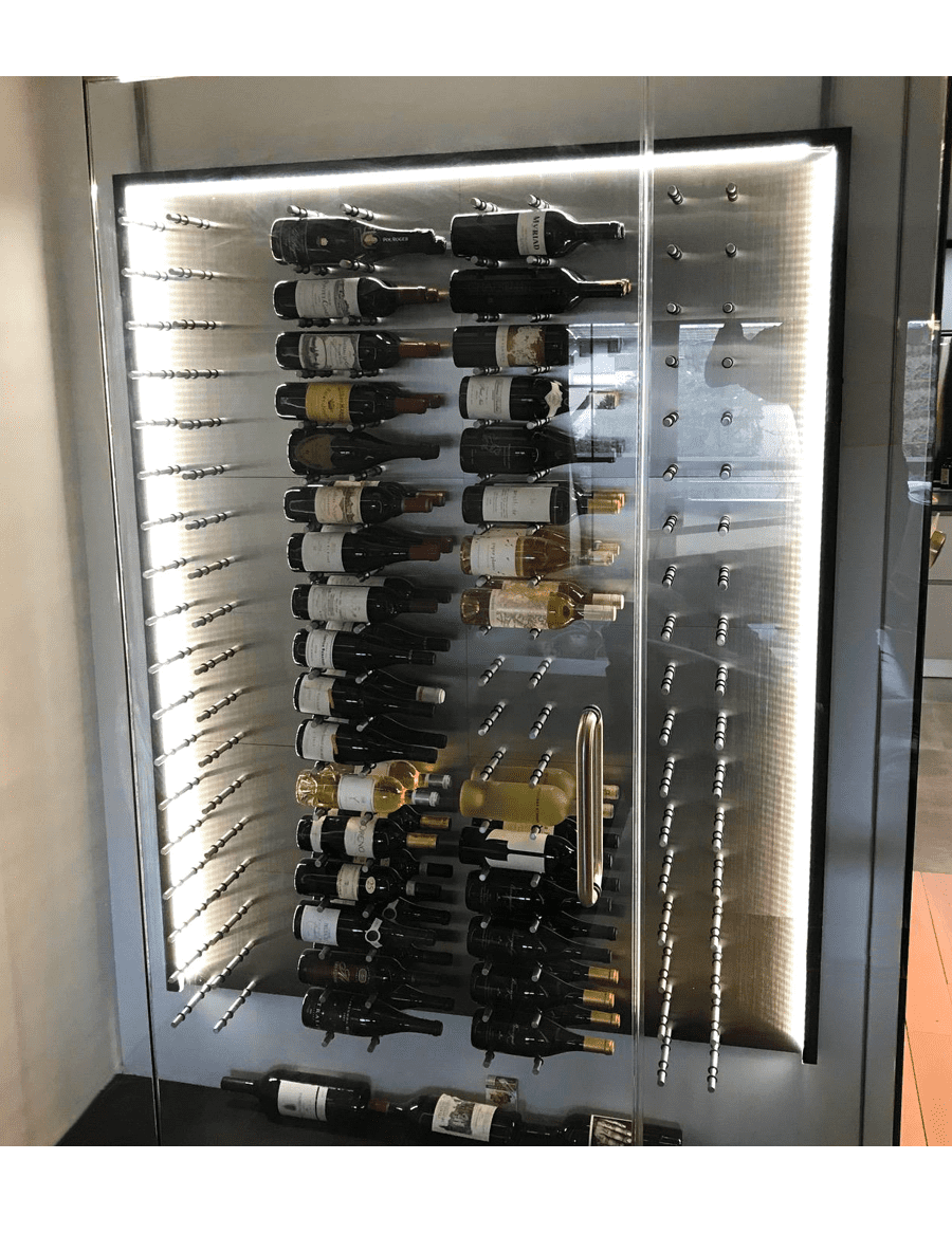 Fusion Panel Wine Wall Rack—Alumasteel Acrylic (3-48 Bottles)