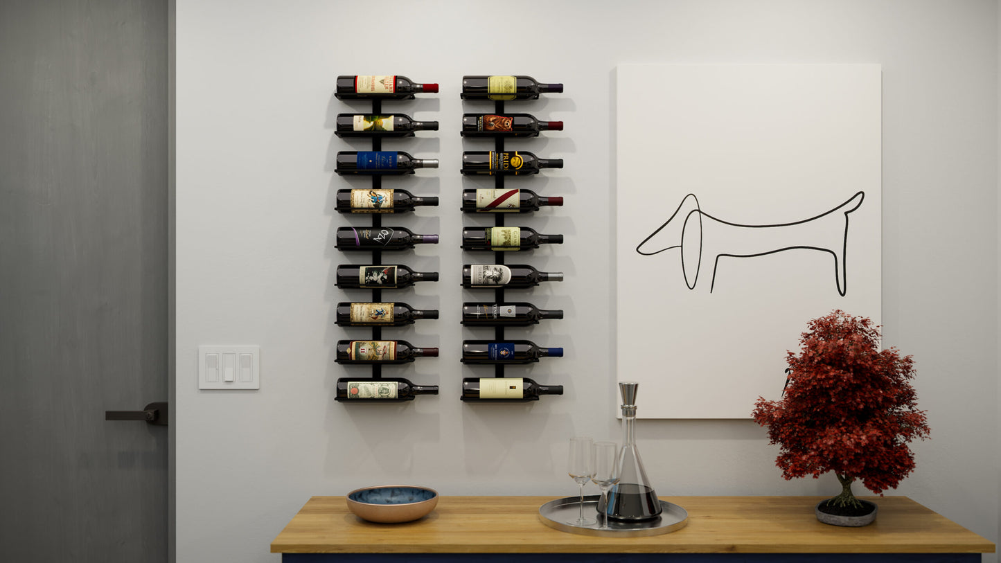 E-Series Wall Rails Metal Wine Rack (1–4 ft) – Modular Wall-Mounted Wine Storage (3-36 Bottles)