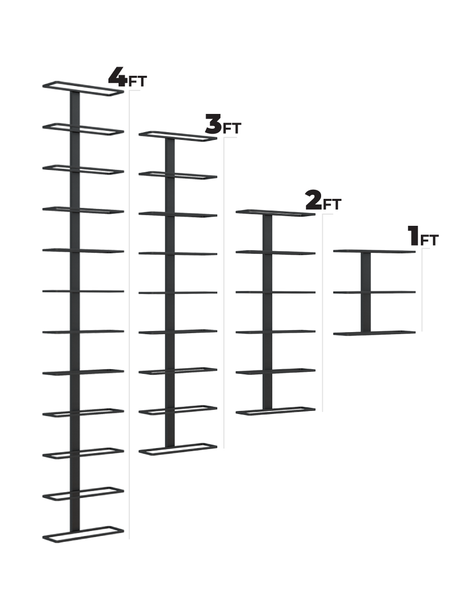 E-Series Wall Rails Metal Wine Rack (1–4 ft) – Modular Wall-Mounted Wine Storage (3-36 Bottles)